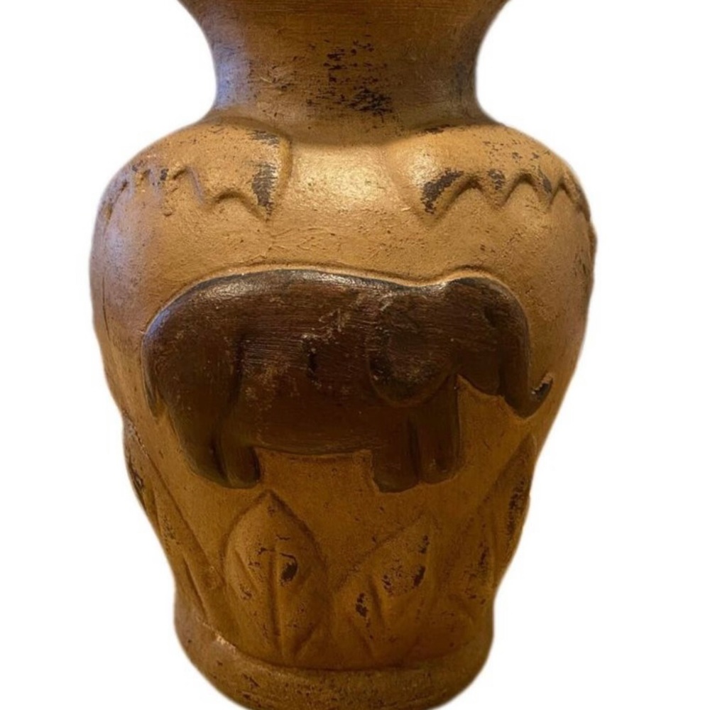 Handmade pottery elephant vase beige and brown